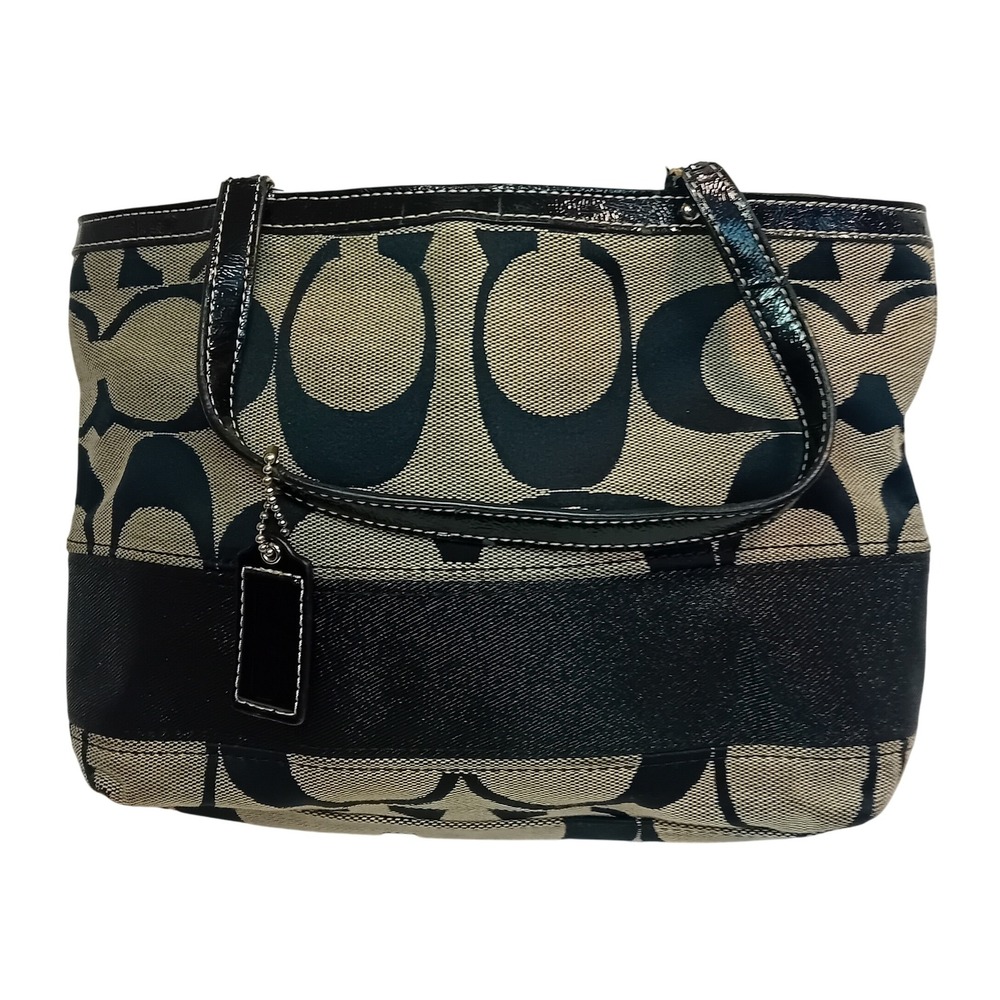 Coach Black Signature Canvas Gallery Tote Bag Purse Handbag Designer